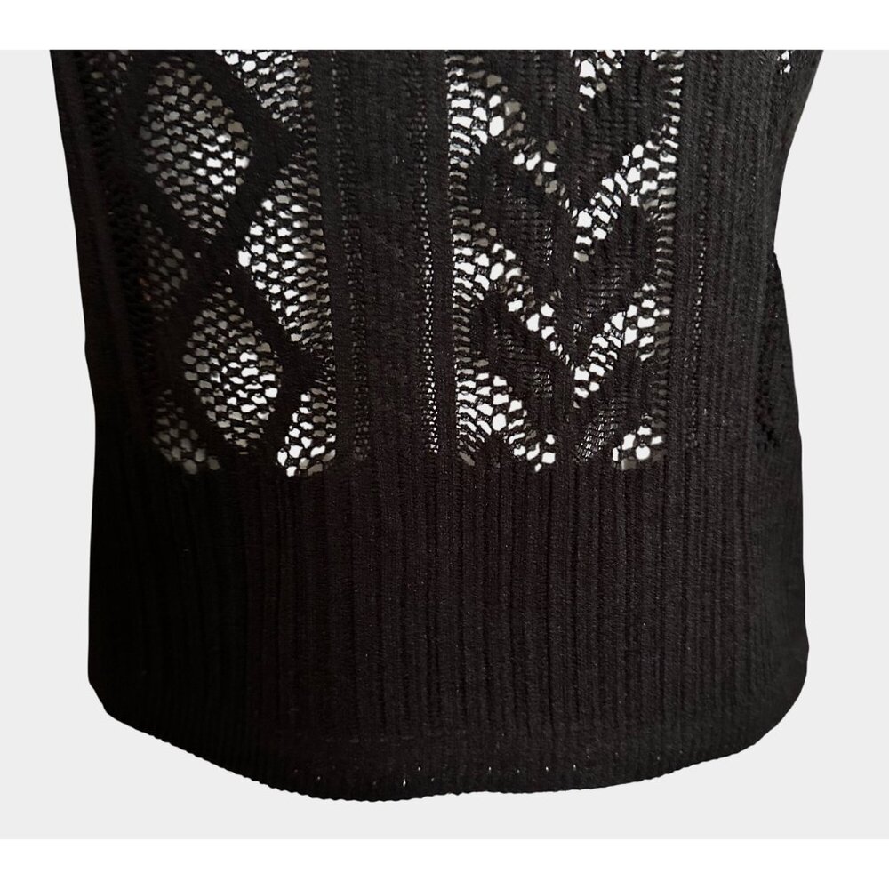 Zara Black Lace Knit Short-Sleeve Womens Top Size S Ribbed Hem Elegant Design - Picture 6 of 16